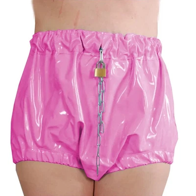 Shiny PVC Leather Locking Shorts for Adult High Waist Underwear Lockable Pants - Image 1 of 4