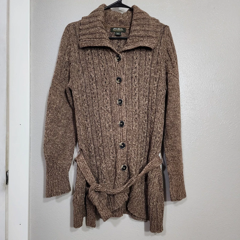 Eddie Bauer Marrón Mármol Botón Frontal Acanalado Cable Túnica Cárdigan Suéter XL Foto 1 de 4
