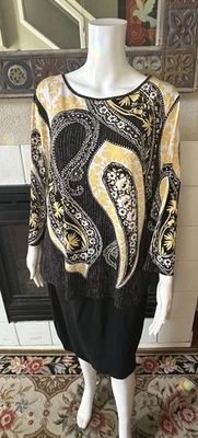 Camiseta deportiva Bob Mackie usable artística manga túnica cuello barco multicolor grande Foto 1 de 4