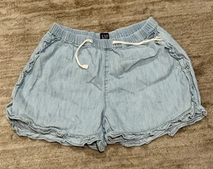 Gap Denim Girls Size L Chambray Ruffle Drawstring Shorts Light Blue Casual - Picture 1 of 4