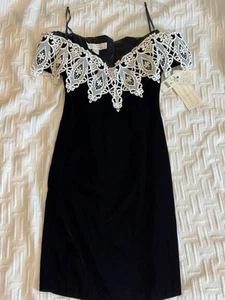 Vintage Scott McClintock Damenkleid 6 schwarz Samt Spitze formell Cocktail USA neu mit Etikett - Bild 1 von 8