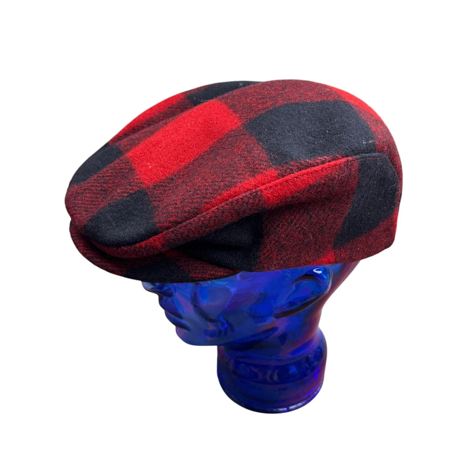 Vintage Pendleton Buffalo Plaid Wool Newsboy Cabbie Flat Driving Cap Hat Medium - Image 1 of 4
