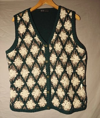 Chaleco Vintage Suk Moda Crochet Flor Botones Cabra Cachemira Mezcla TALLA ÚNICA Foto 1 de 4