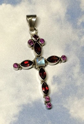 Collar Colgante Nicky Butler Plata Esterlina CRUZ Granate Turmalina Piedra Lunar Foto 1 de 2
