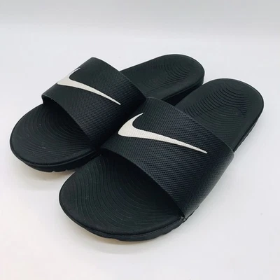 Nike Kawa Slides 819352-001 size 7Y - 7M - 8.5W Black with White Swoosh Sandals - Image 1 of 4