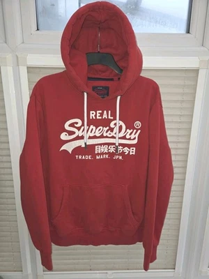 Men's XXL 2XL Superdry Blood Red Hoodie. White Chest Logo. Good Used Condition - Image 1 of 4