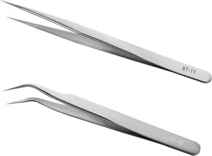 Ainiv Precision Tweezers Set, 2 Pcs Stainless Straight Curved Tweezer - Picture 1 of 8