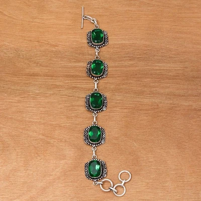 Pulsera y pendiente de joyería de piedras preciosas de cuarzo esmeralda de 7-8"" Foto 1 de 4