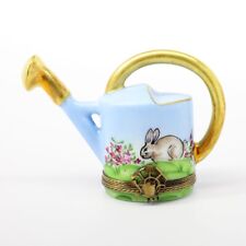 Retired Limoges Porcelain Watering Can Shaped Trinket Box with Painted Rabbit