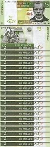 Malawi 5 Kwacha 1997, UNC, 20 Pcs LOT, Consecutive, P-36a - Picture 1 of 5