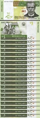 Malawi 5 Kwacha 1997, UNC, 20 Pcs LOT, Consecutive, P-36a - Image 1 of 4