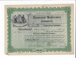 PENNSYLVANIA 1910 Universal Lubricator Company Stock Certificate #36 Philadelphi - Picture 1 of 2