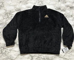 Adidas Girls Sweater Size XL (16) Black Long Sleeve Mock Neck Furry Lurex NEW - Picture 1 of 10