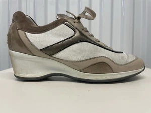 Tod’s Tan and White Suede Wedge Sneaker Size 8.5/38.5 - Picture 1 of 15