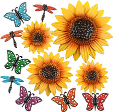 12 Pcs Metal Sunflower Wall Decor Colorful Metal Dragonfly Butterfly Outdoor Dec