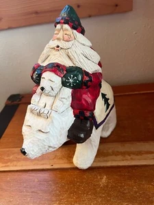 Dave Signed & Numbered Large Faux Carved Wood Resin Santa Claus Riding Polar Bea - Picture 1 of 18