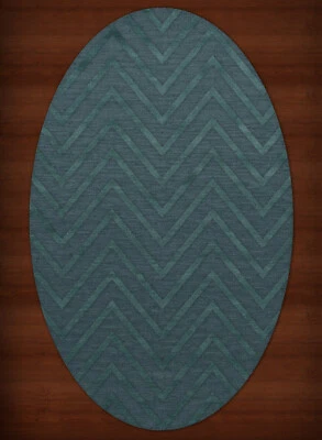 Blue Transitional Hand Hooked Stripes Chevrons Zig Zags Area Rug Striped DV4 - Image 1 of 2