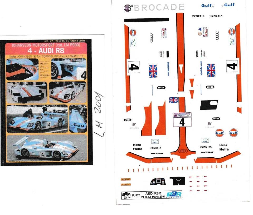Decal 1/43 AUDI R8R GULF Le Mans 2001 #4 BBR by Zanchetti RARE - Immagine 1 di 1
