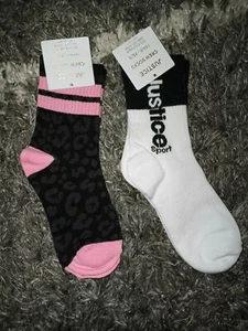 2 Justice crew socks new size xs/s logo & leopard - Picture 1 of 1
