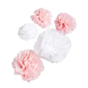 Pink and White Pompom Tissue Paper Decoration Pack of 5 Birthday Party Colourful - Picture 1 of 1