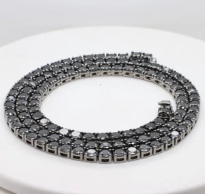 3mm Lab Created Black Diamond Tennis Necklace 18" 14K White Gold Plated Unisex - Picture 1 of 5