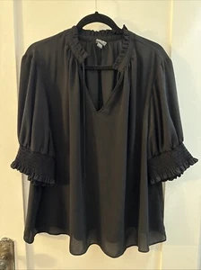 Top donna Worthington nuovo con etichetta taglia 2X nero scollo a V trasparente - Foto 1 di 3