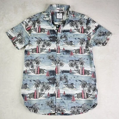 牛仔和花朵夏威夷热带冲浪海滩衬衫男式小号修身内外 — 第 1/4 张图片