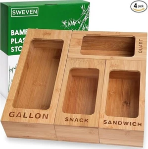 NEU SWEVEN Schublade Plastiktütenhalter Bambus Lebensmittel Aufbewahrungstasche Organizer - 4 Größen - Bild 1 von 8