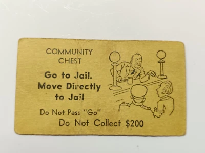 Tarjeta de cofre comunitario rara original Monopoly 1935 de colección (muévete directamente a la cárcel} Foto 1 de 2