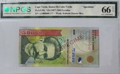 2007 Cape Verde "SPECIMEN" 500 Escudos NPGS66 EPQ GEM UNC {P-69s} - Image 1 of 4