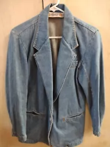 Vintage Cotton Jordache Petites Size Small Blue Denim Blazer Jacket Coat Women's - Picture 1 of 11