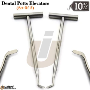 2Pcs Implant Potts Elevators Set T-Handle Right/Left PDL Tooth Loosen Extraction - Picture 1 of 2