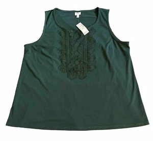 Forest Green Sleeveless Dress Barn XL Top Blouse W/ Lace Bib - Picture 1 of 8