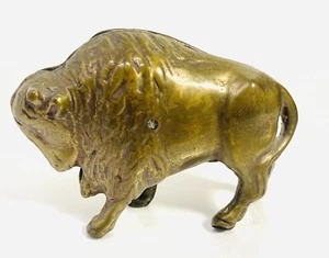 Antique Arcade Buffalo Brass Still Bank-3 3/4" L X 2 3/4" H Screw Holds 2 Halves - Picture 1 of 10