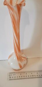 vintage peach orange white swirl glass vase