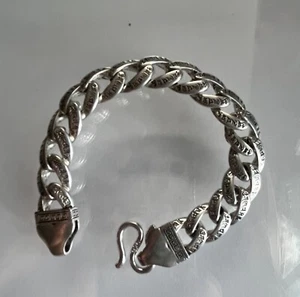 Vintage sterling fine silver handmade men's bracelet Sanskrit 梵語 twisted chain - Picture 1 of 5