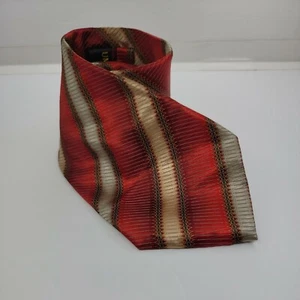 Umberto Bossi Silk Stain Resistant Stripe Neck Tie Red Tan 60" x 3.75" Italy - Picture 1 of 6