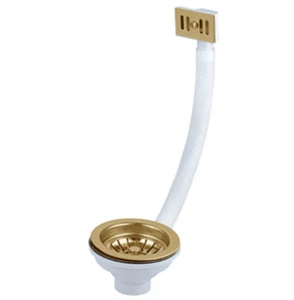 90mm Polished Gold Kitchen Sink Basket Strainer Waste With Rectangular Overflow - Picture 1 of 2