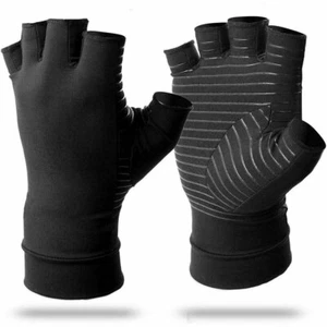Anti Arthritis Compression Gloves Copper Fingerless Pain Support Brand New UK - Picture 1 of 12