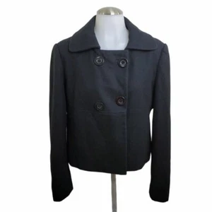 Nine West Coat 10 Peacoat Black Button Wool Jacket Short Cropped Double Breasted - Picture 1 of 11