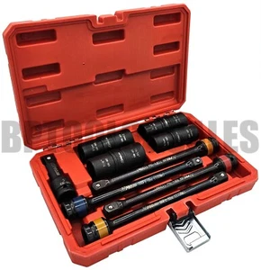 9pc 1/2" DR. Flip Impact Lug Nut Socket (Metric/SAE) & Torque Extension Bar Set - Picture 1 of 2