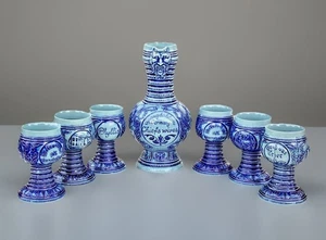 Vntg German Renaissance Carafe Blue Celtic Spangdahelm Medieval Drinkware Set7 - Picture 1 of 10
