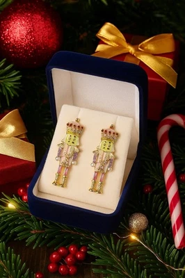 Baublebar Earrings Nutcracker Crystal Pearl Statement Christmas CZ Boho Gold Y2k - Image 1 of 4