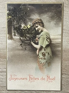 1918 Antique French Christmas Postcard Joyeuses Fêtes de Noël Art Nouveau - Picture 1 of 2