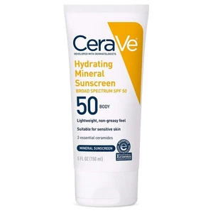 Protector solar CeraVe 100 % mineral FPS 50 con óxido de zinc y dióxido de titanio, 5 oz - Imagen 1 de 3