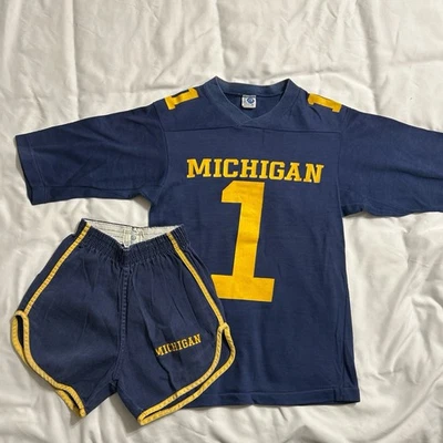 Pantalones Cortos de Gimnasio Vintage Niños Años 70 Universidad Michigan Durene Jersey Algodón, ¡Tan Lindos! Foto 1 de 4