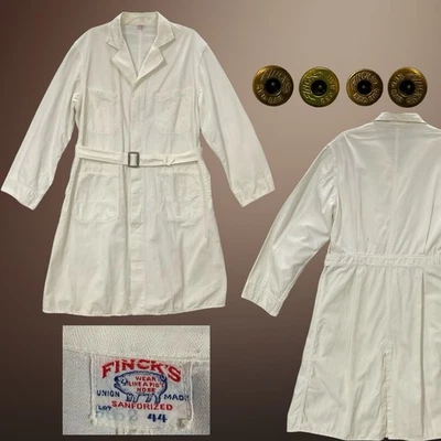 Antigo 30s Fincks Sanforized Branco Denim Casaco Cinto Traseiro Lápis Bolso 44/46 L - Imagem 1 de 4