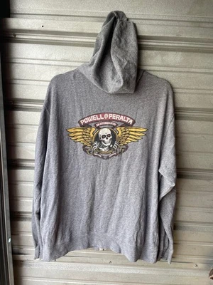 Vintage Y2K Powell Peralta Skateboards Winged Ripper Gray Full Zip Hoodie Sz L - Image 1 of 4