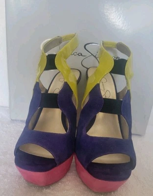 Jessica Simpson Bendie 莱姆绿/紫色/热粉色厚底凉鞋 尺寸 7.5 全新带盒 — 第 1/4 张图片