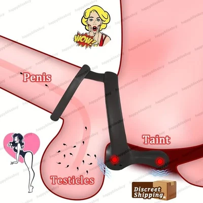 Silicone Vibrating Cock Ring Penis Ring with Taint Stimulator Sex Toys For Men - Image 1 of 4